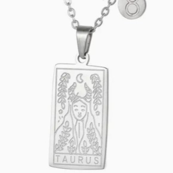 Taurus Zodiac Pendant Necklace 18K Gold Electro-Plated Stainless Steel Silver - Picture 2 of 4